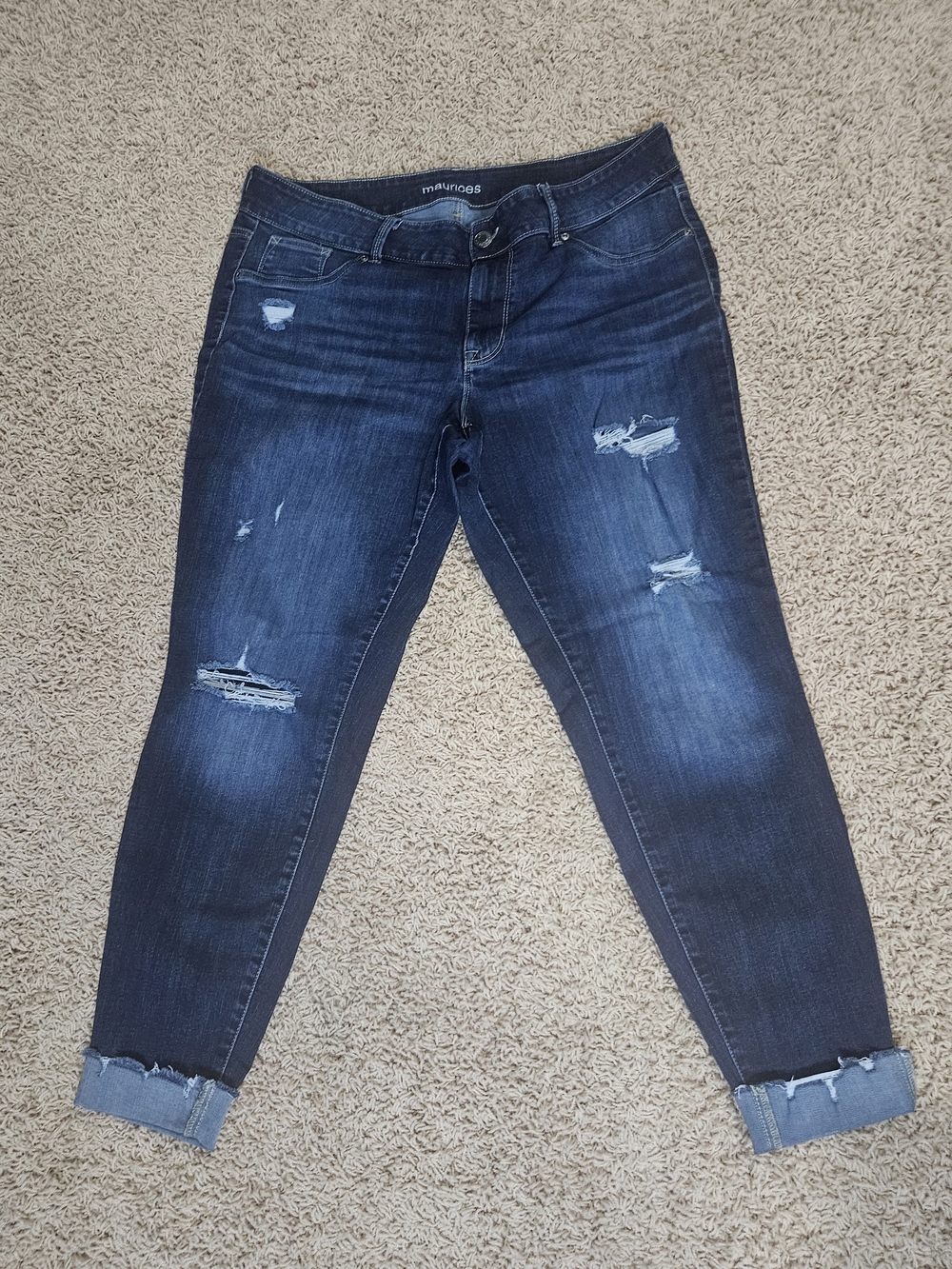 maurices Dark Blue Distressed Boyfriend Jeans